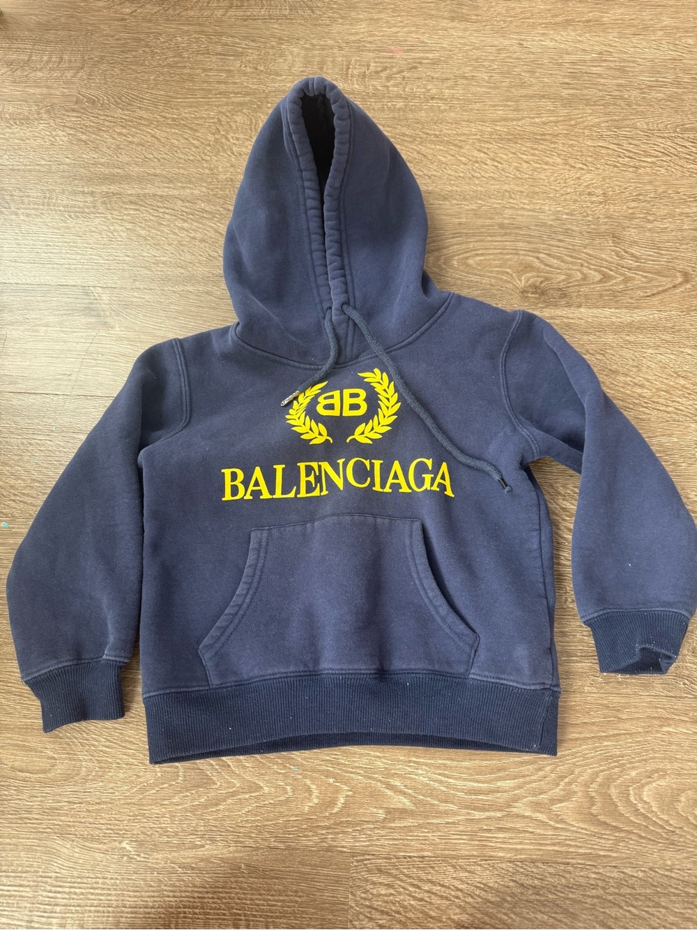 Balenciaga Kids Dark Navy Hoodie with Yellow Logo